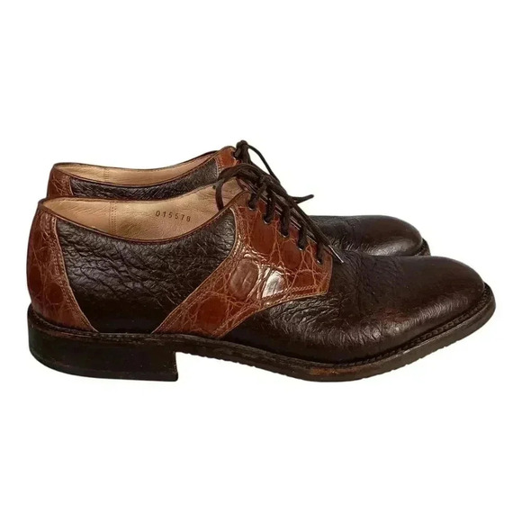 Paul Stuard Dress Shoes Crocodile Brown Saddle Leather Mens 8.5 M Handmade Italy main image 11